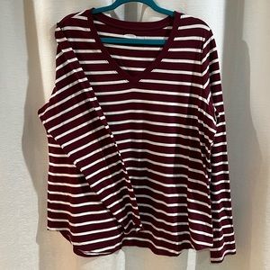 Burgundy & White Striped Long Sleeve Shirt | XL TALL